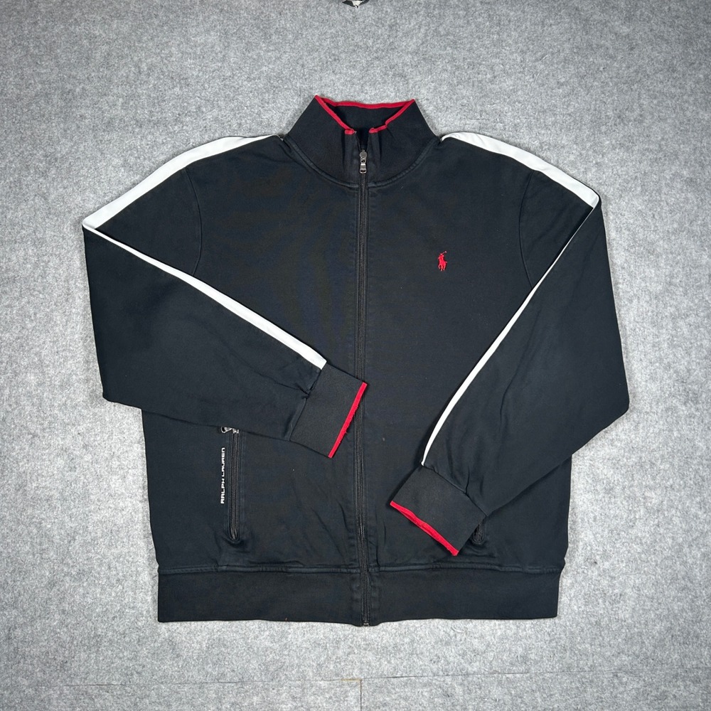 Polo Ralph Lauren Track Jacket Mens XL Black Red White Full Zip Sportswear